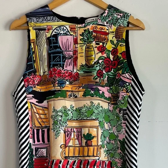 Alice + Olivia Coley Print Sleeveless Mini Dress Size 10 Vacation Dreams - Picture 3 of 13